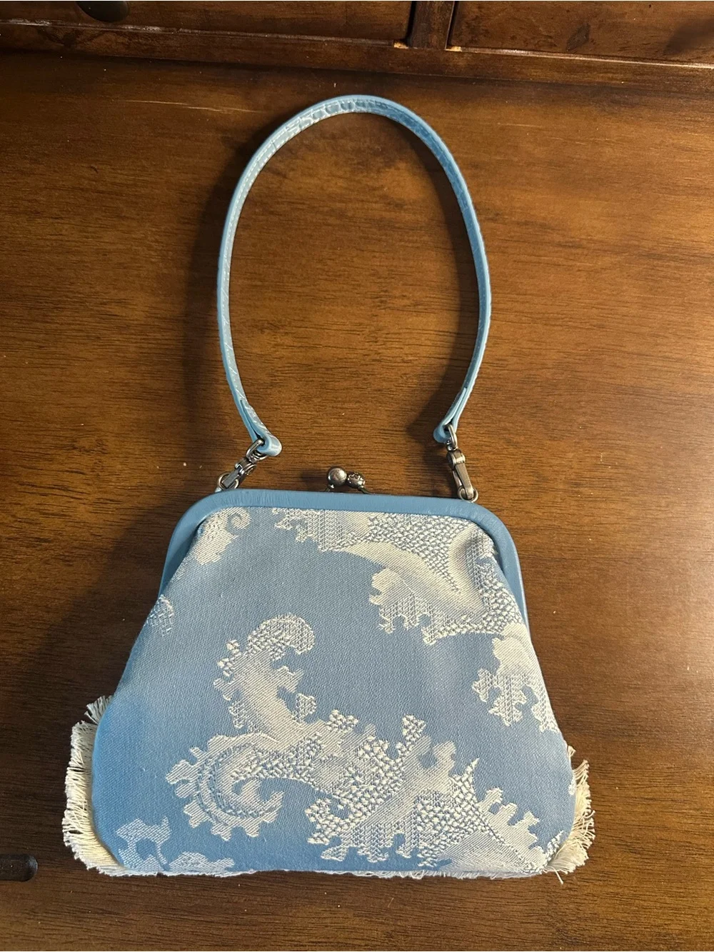 Vivienne Westwood Light Blue Jacquard Frame Top Handle Kisslock Bag - Picture 3 of 11